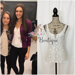 Elena Gilbert's Free People Lace Notch Tank Top